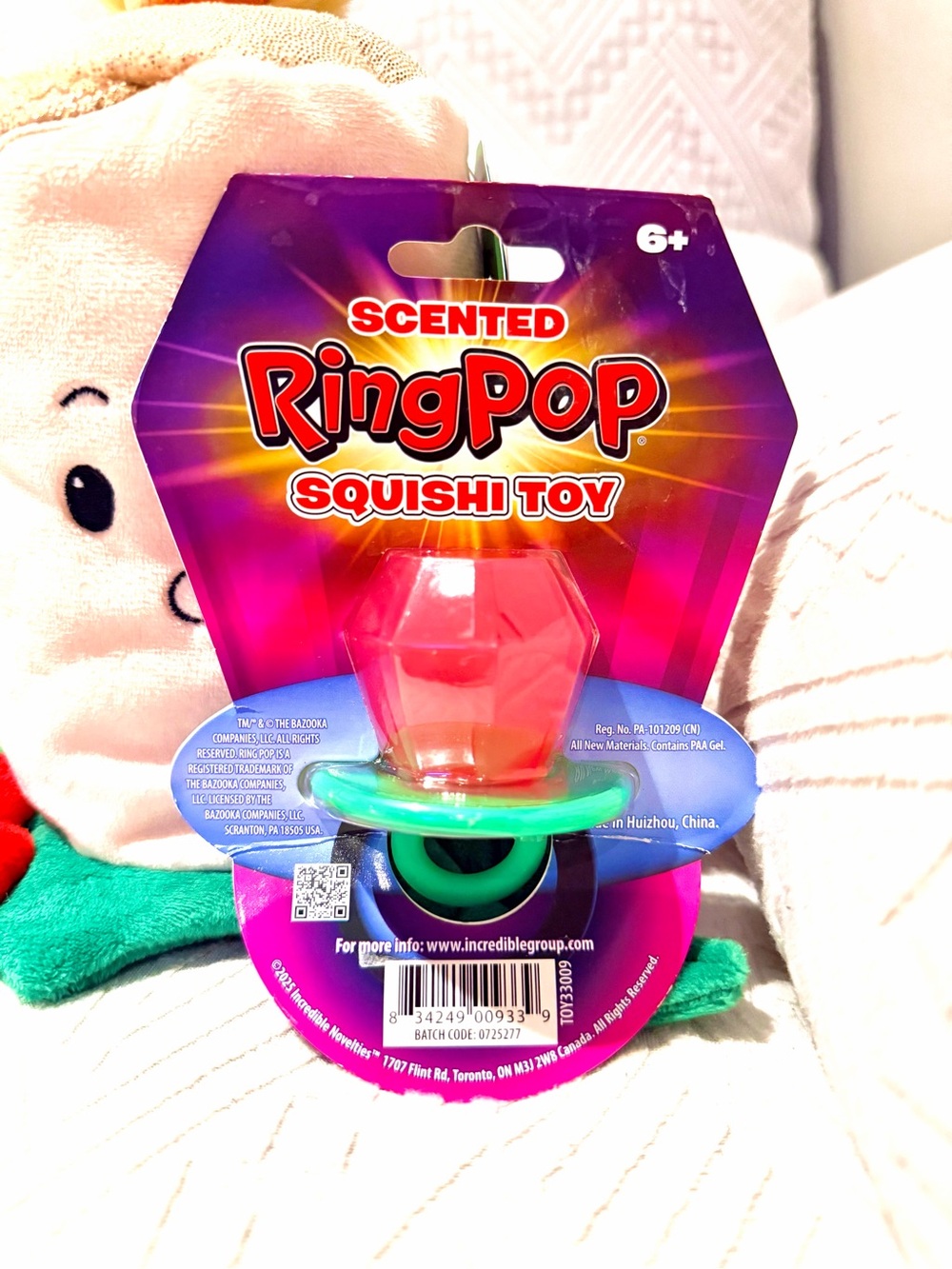 Ring RingPop Squishi Toy - Pink Gem with Green Ring